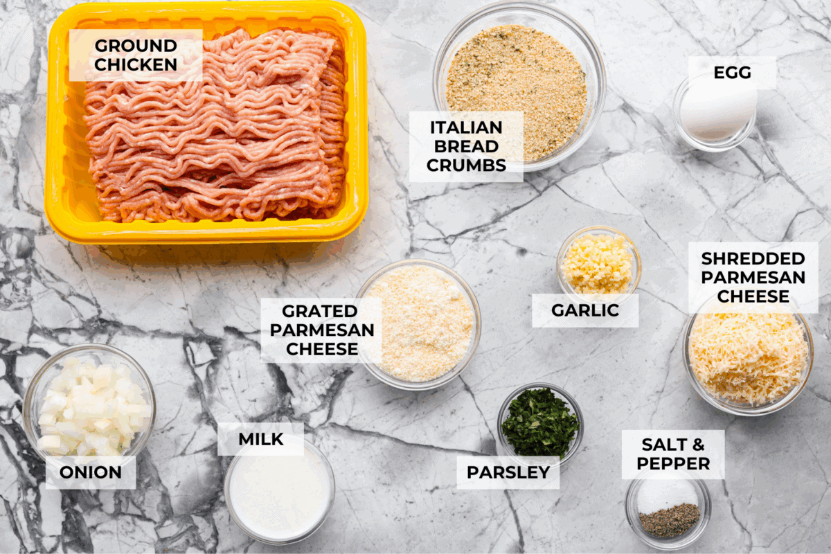 Overhead shot of labeled ingredients.