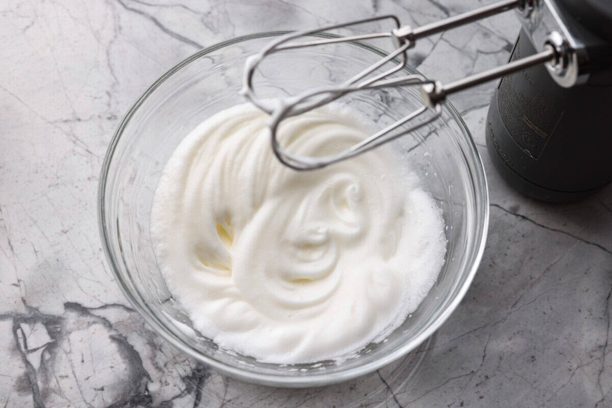 Egg whites whipped up with a hand mixer. 