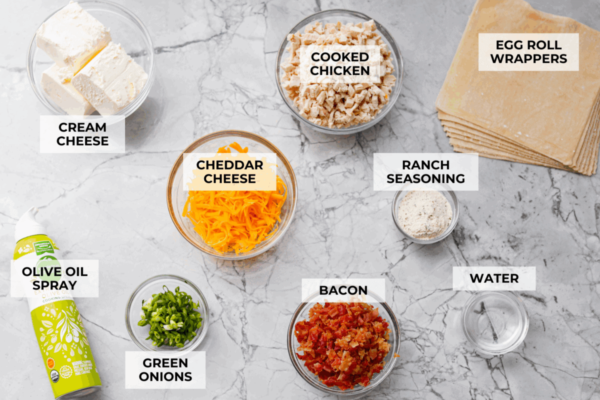 Overhead shot of labeled ingredients.