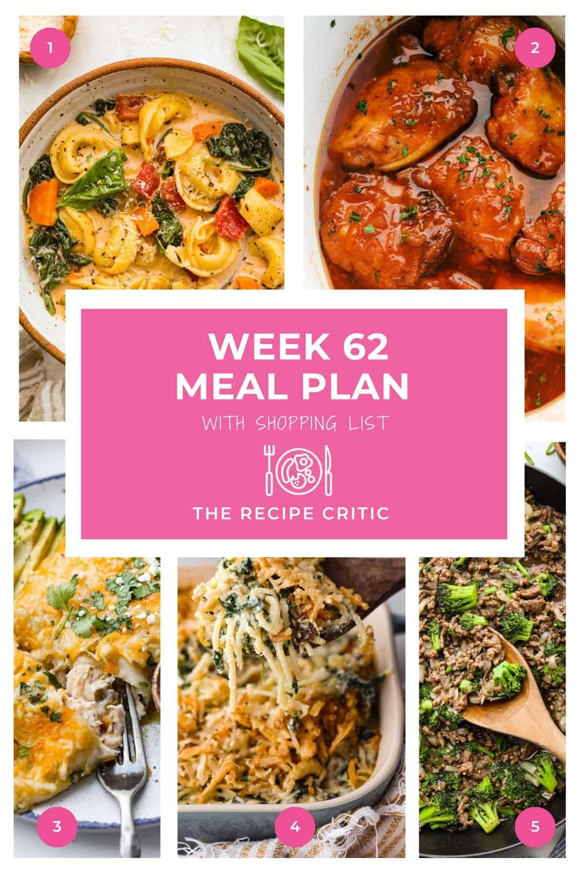 Collage of the hero images from each of the dinners on this weekly meal plan.