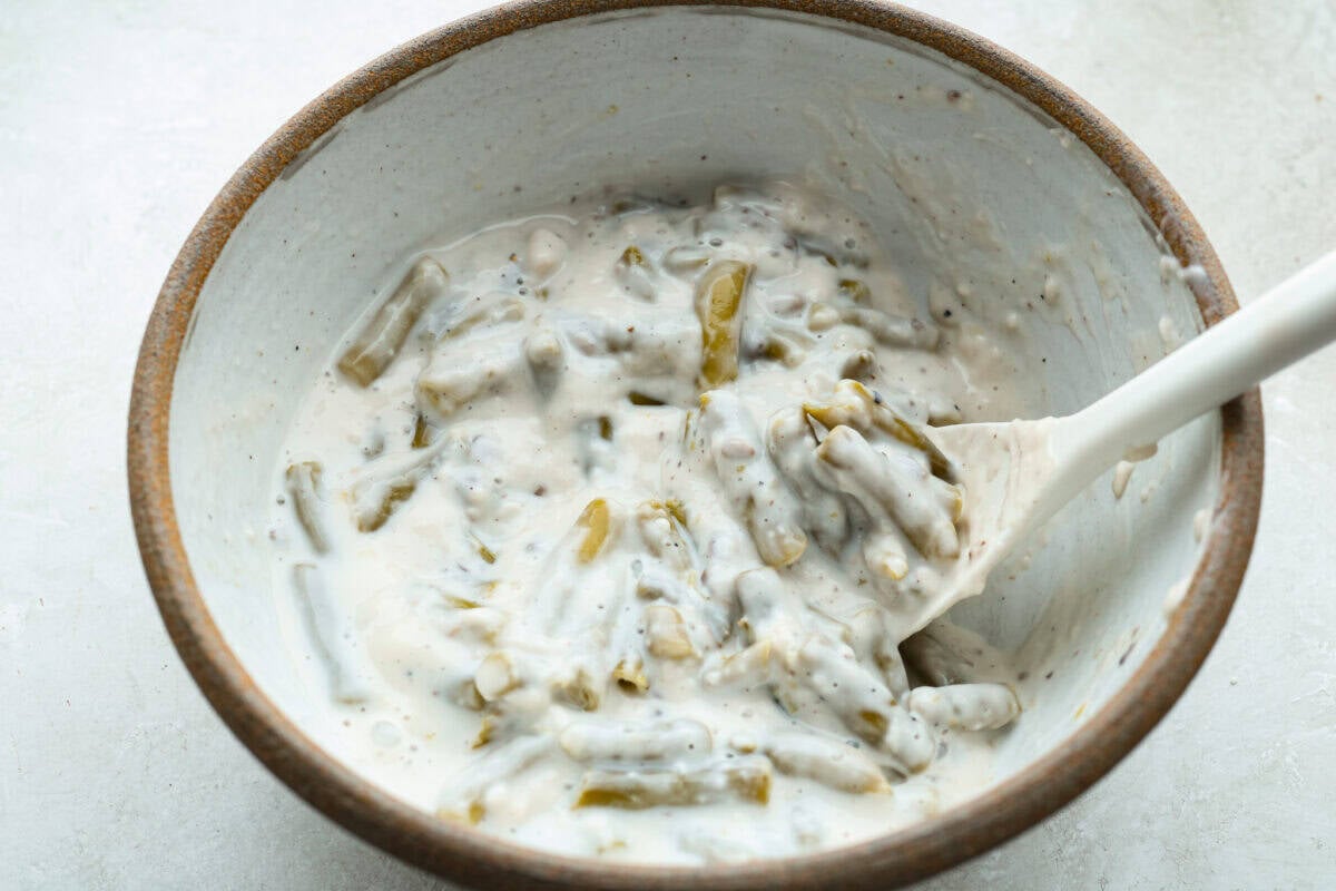 Ingredients mixed together in the mixing bowl. 