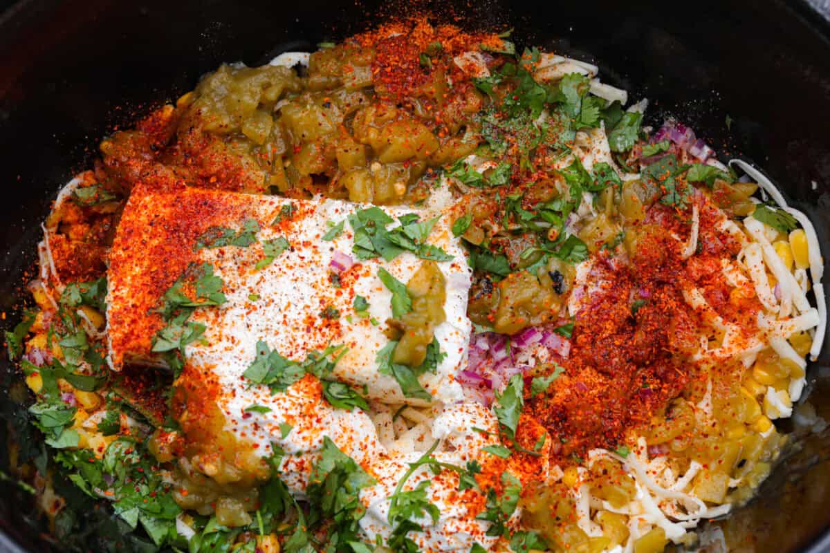 All of the ingredients added to the crockpot.