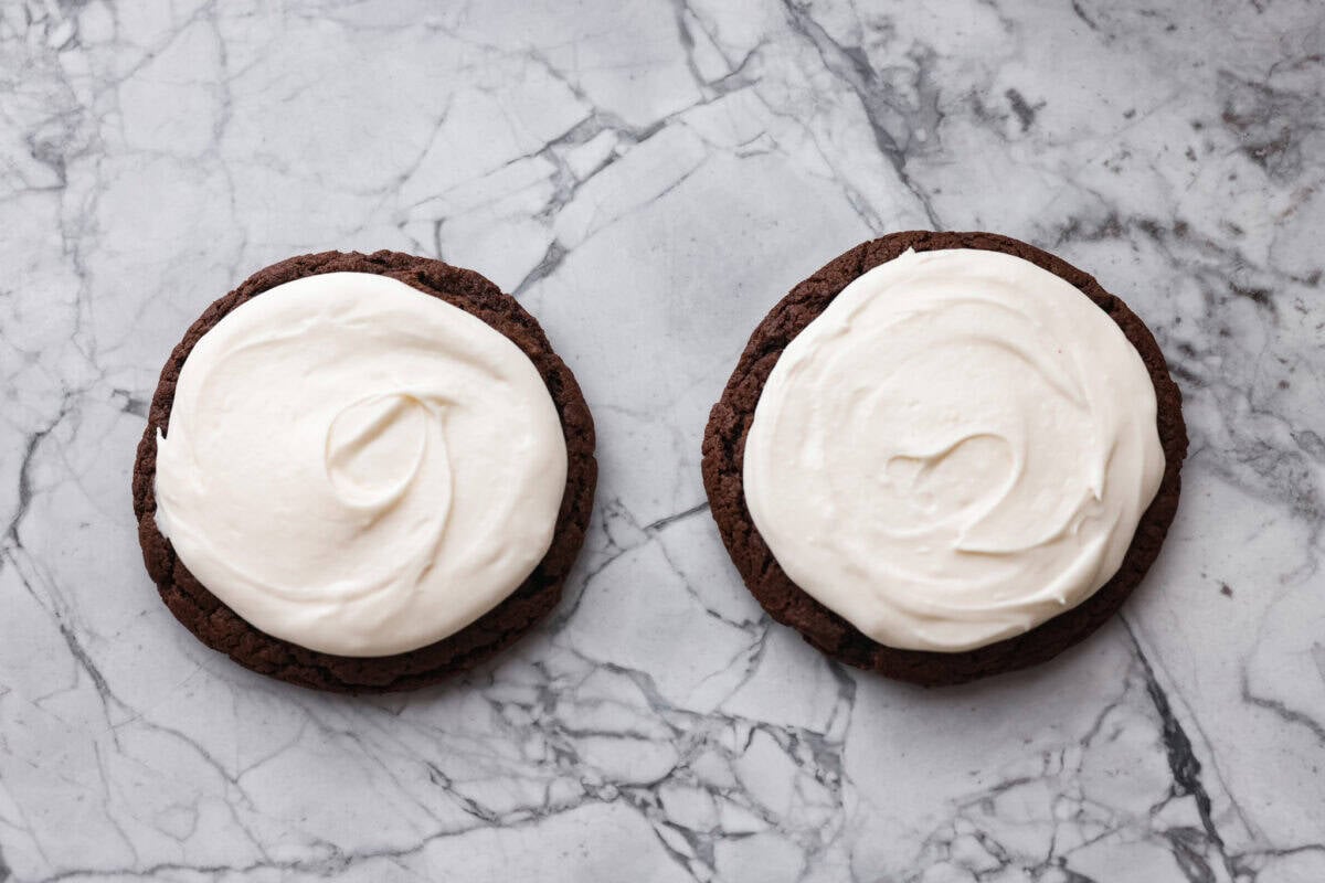 Hostess cookies with marshmallow topping added to the top. 