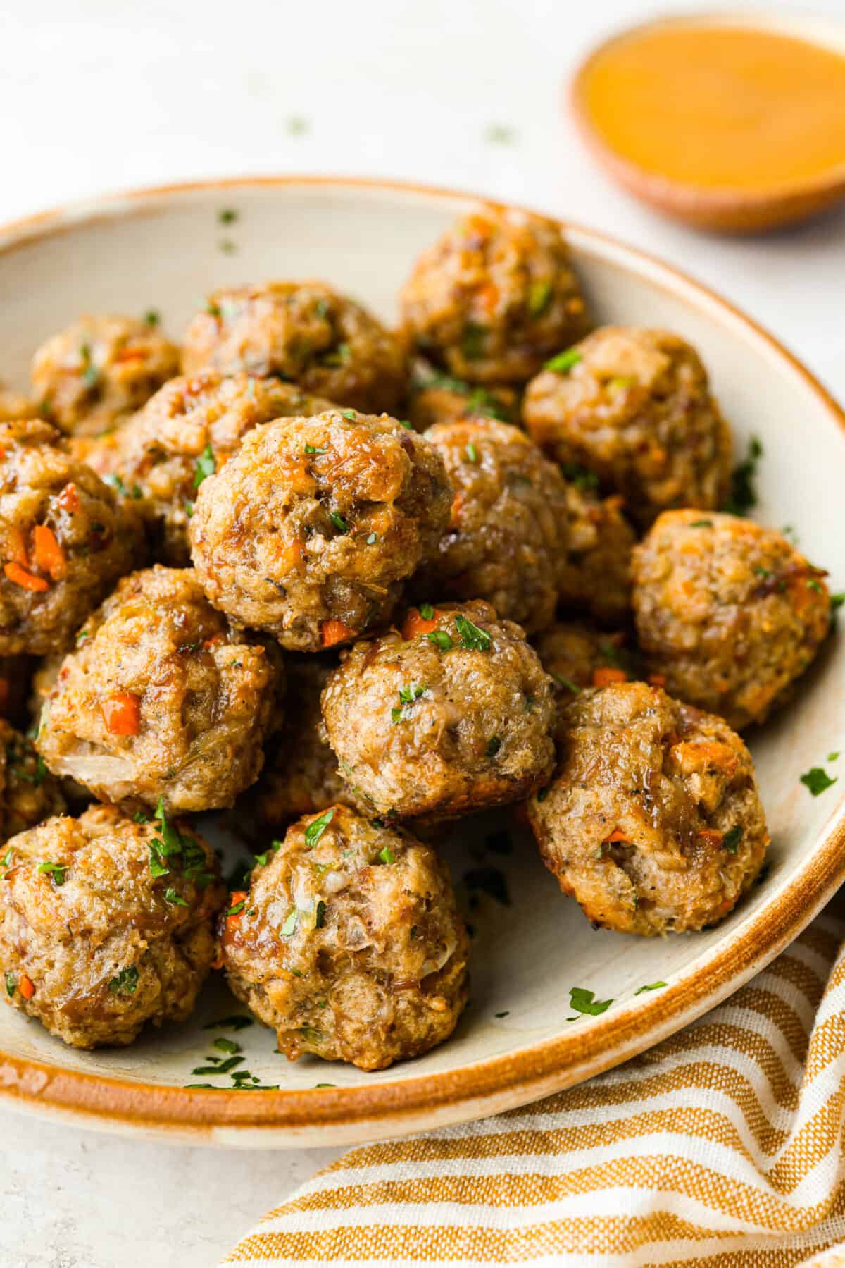 Plate of stuffing balls.