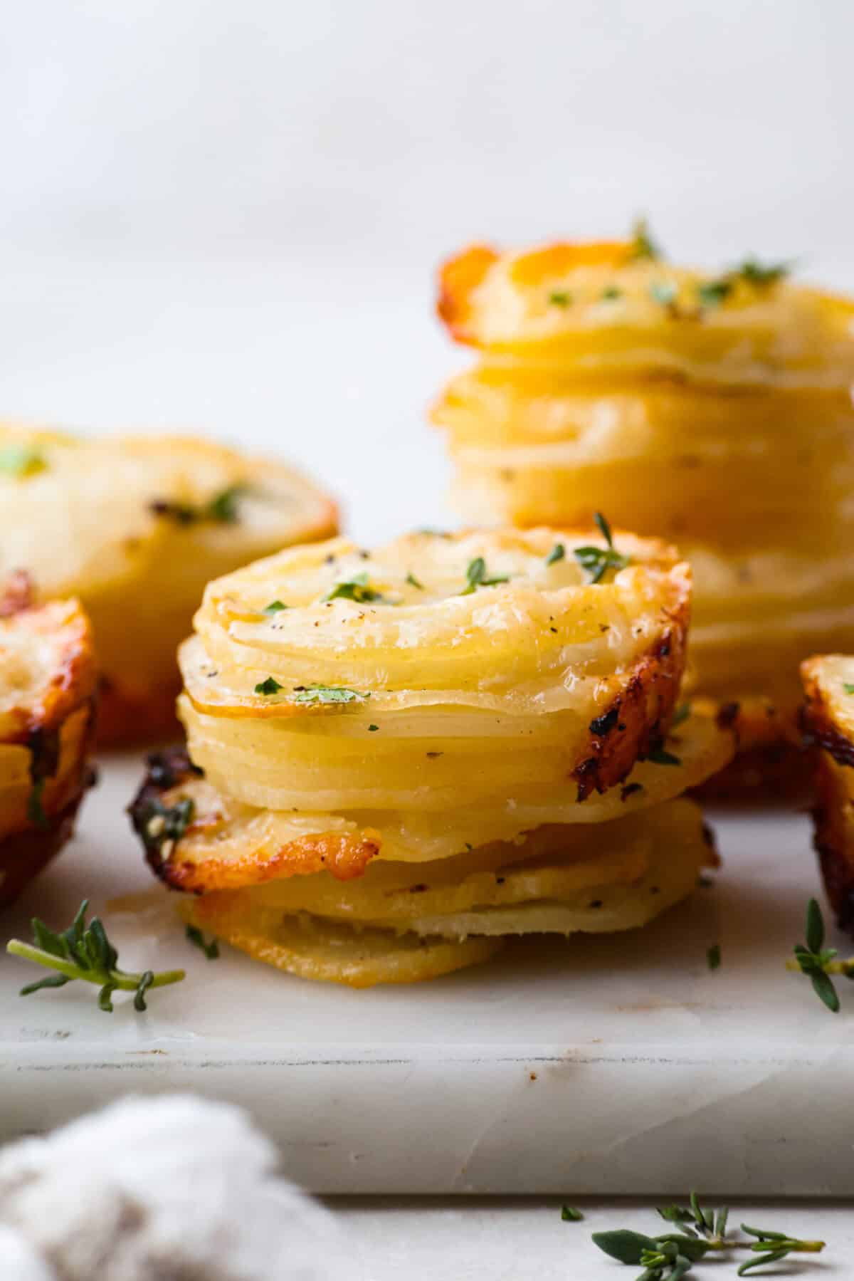 Side view of potato stacks.
