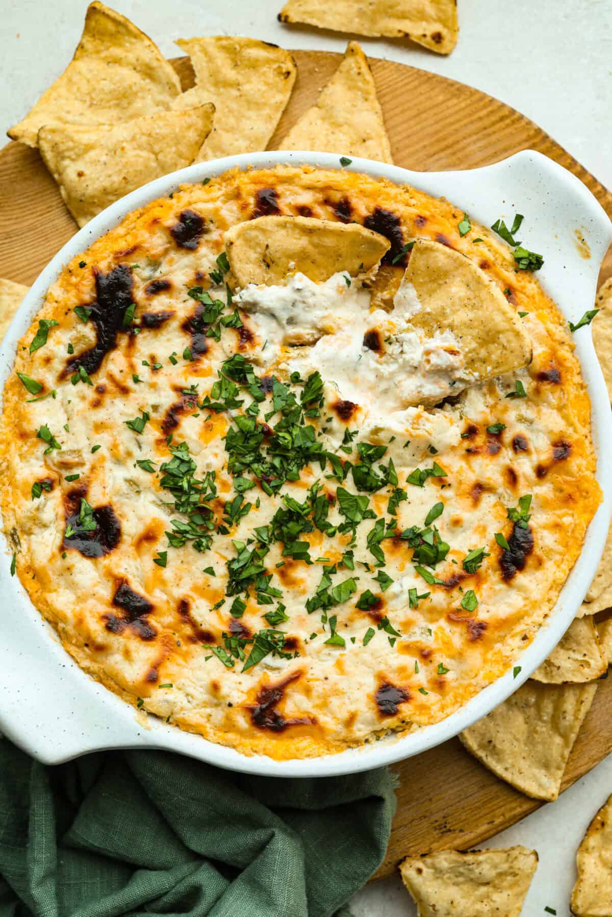 Overhead shot of green chile dip. 