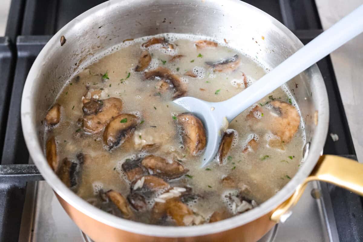 Broth added and stirred in with the other ingredients. 