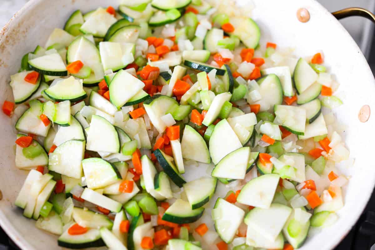 Garlic and zucchini added to the veggies. 