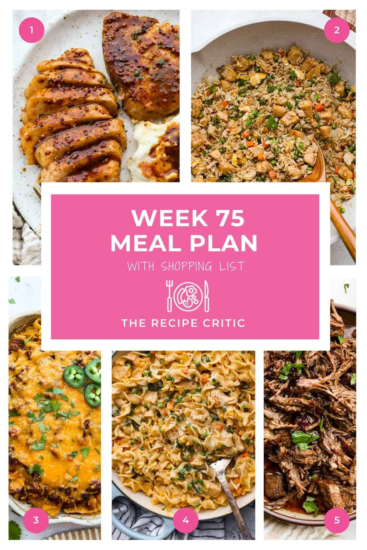 Collage of the hero images of the different recipes used in the weekly meal plan.