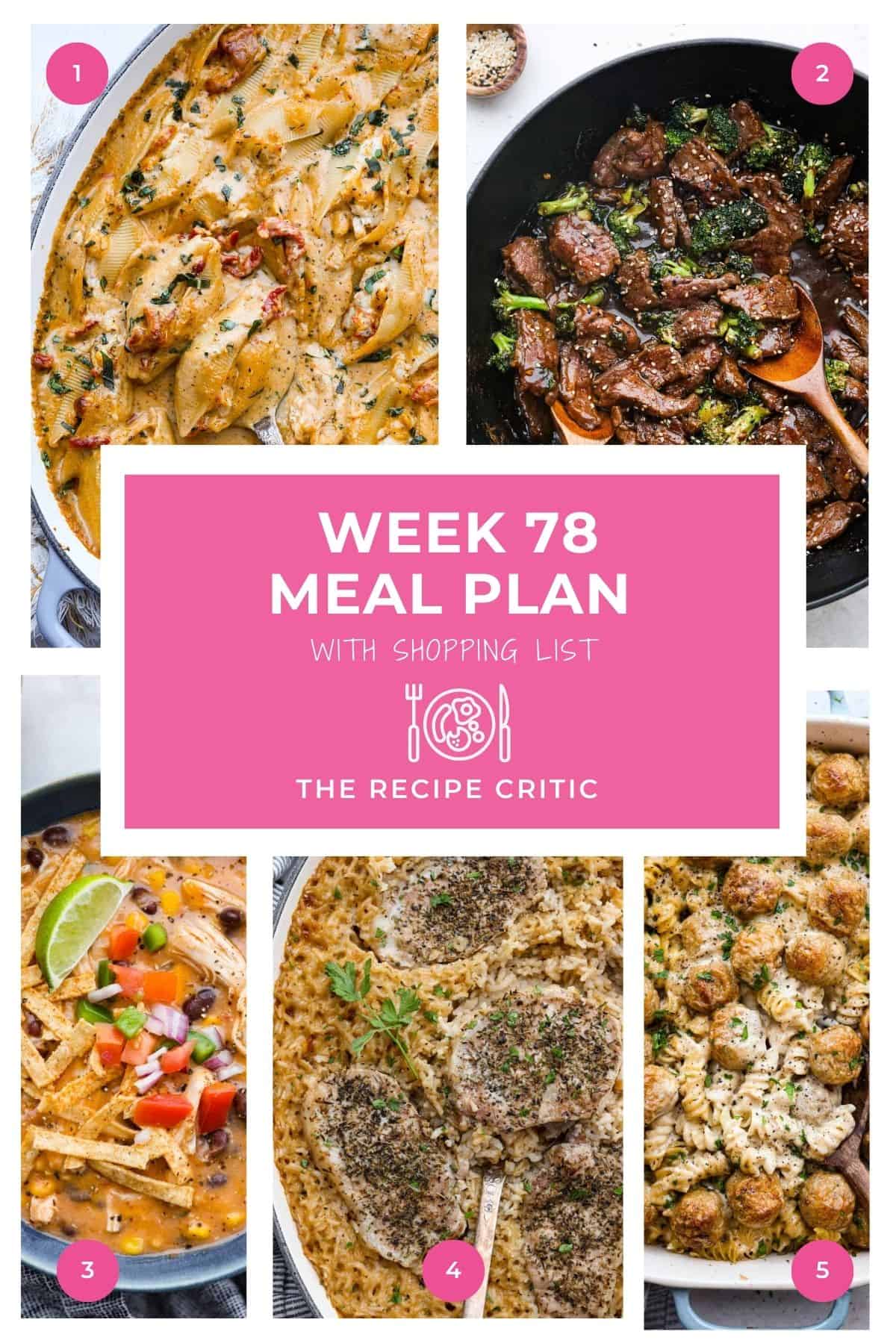 Collage of hero images from the recipes that are in this weekly meal plan.
