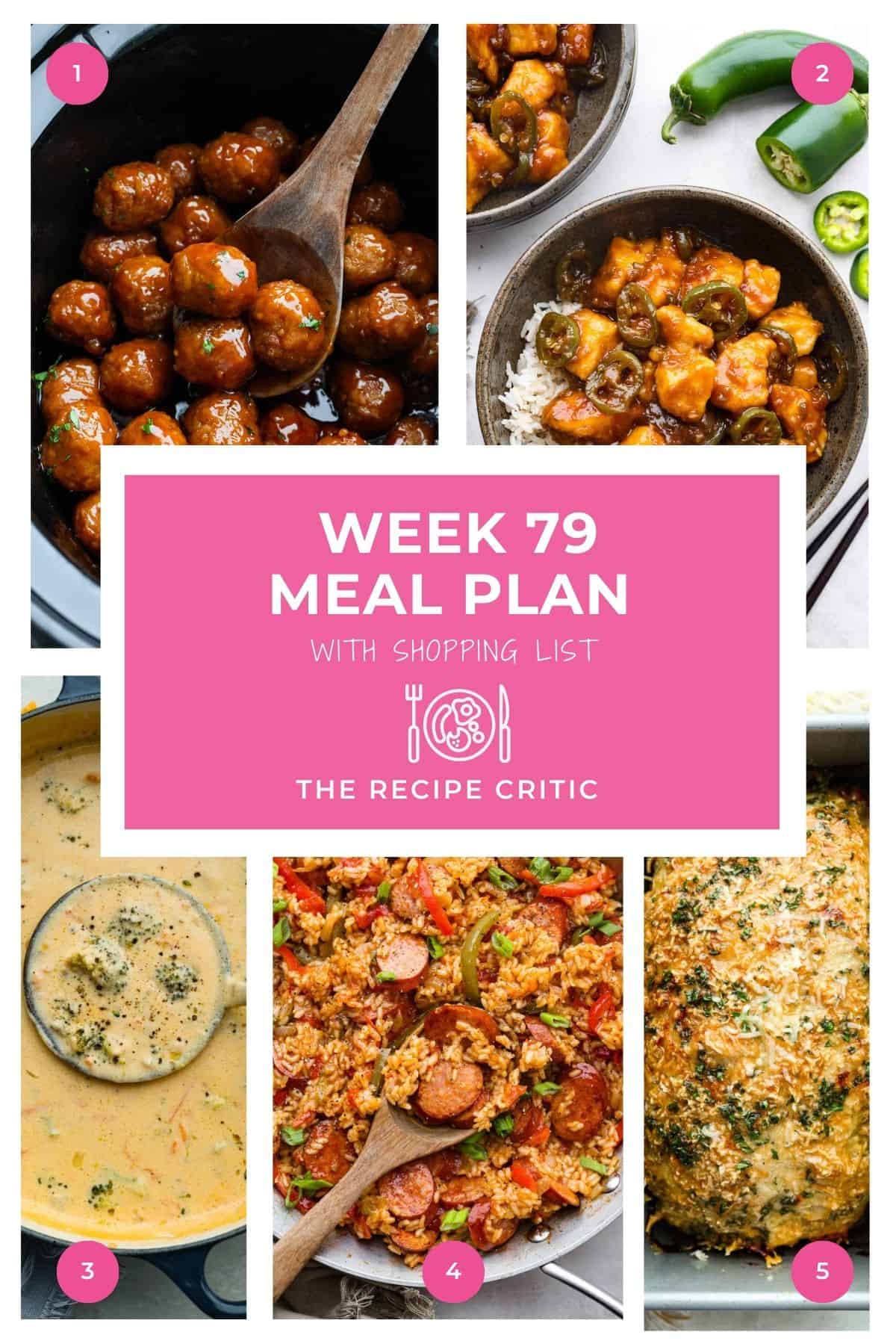 Collage of all of the hero images from each recipe in the weekly meal plan. 