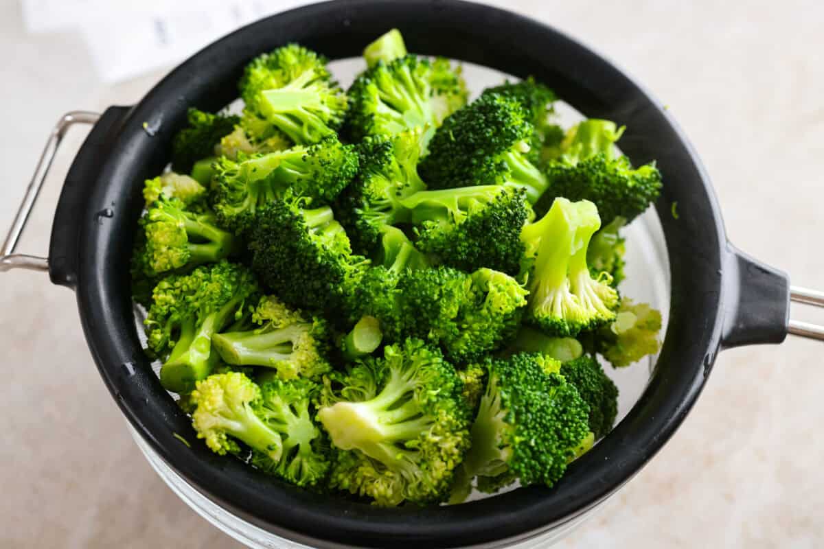 Broccoli being steamed. 